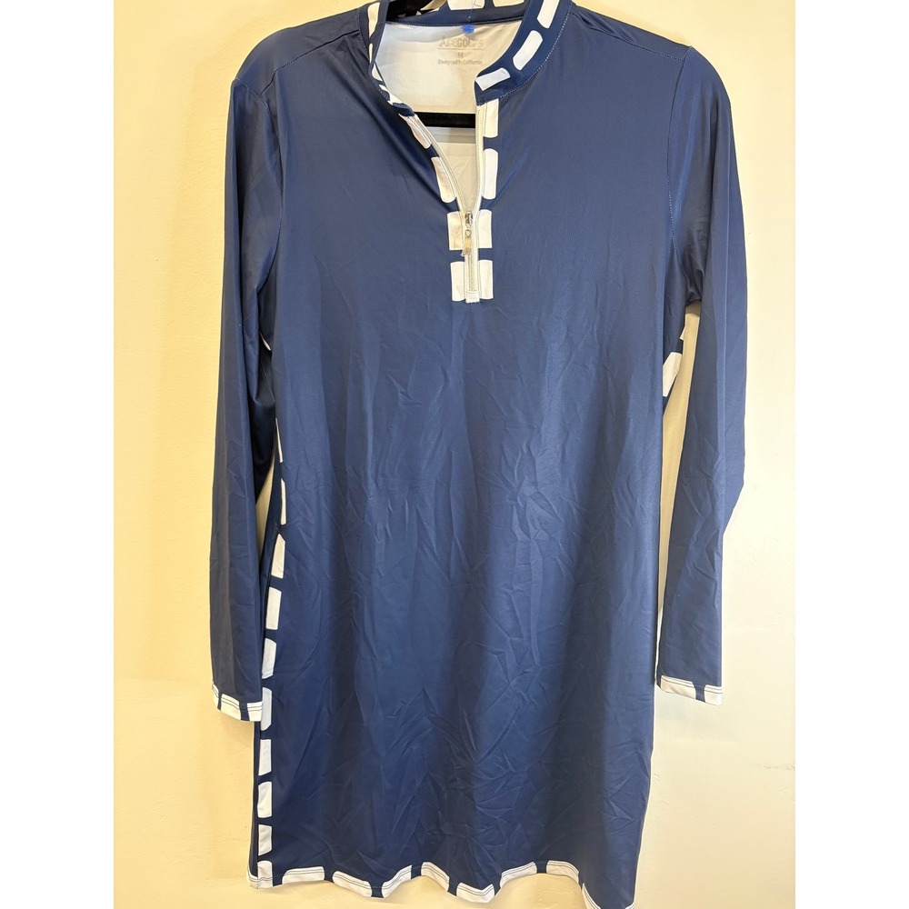 Acegolfs Navy Blue Long Sleeve Golf Dress UPF 50+ Quarter Zip Performance Medium